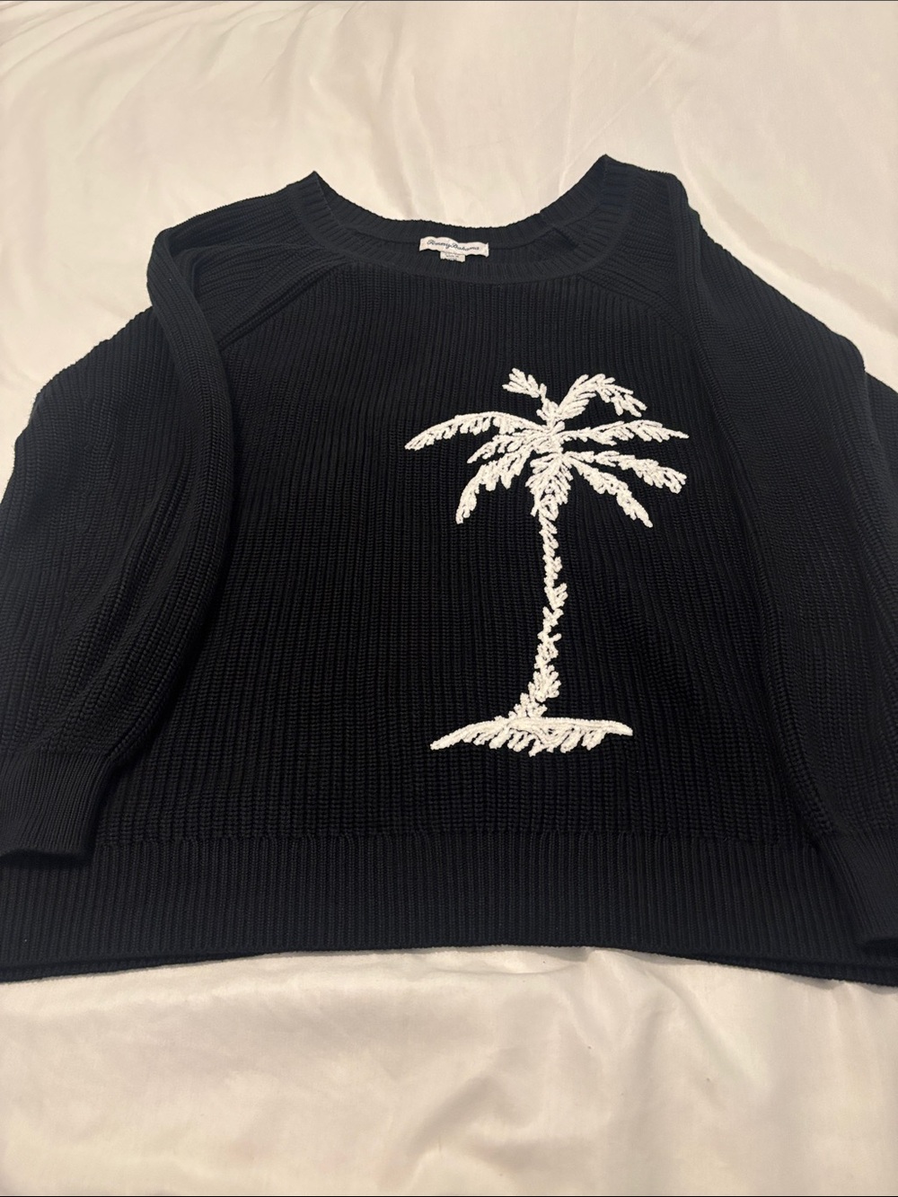 Tommy Bahama black & white Breezy Palm Crewneck Pullover Sweater SZ XL oversized